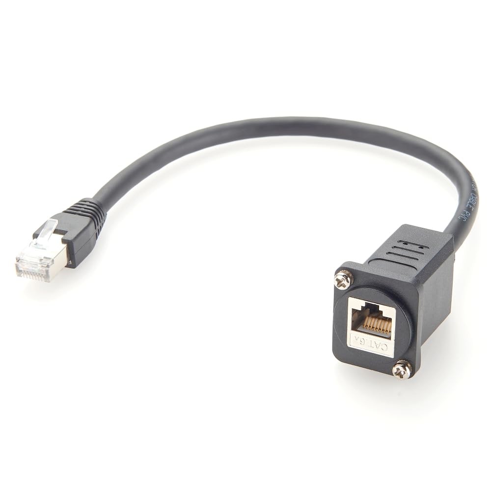 D Series Panel Mount RJ45 Cable Shielded CAT6A Male To Female 0.3M/1FT