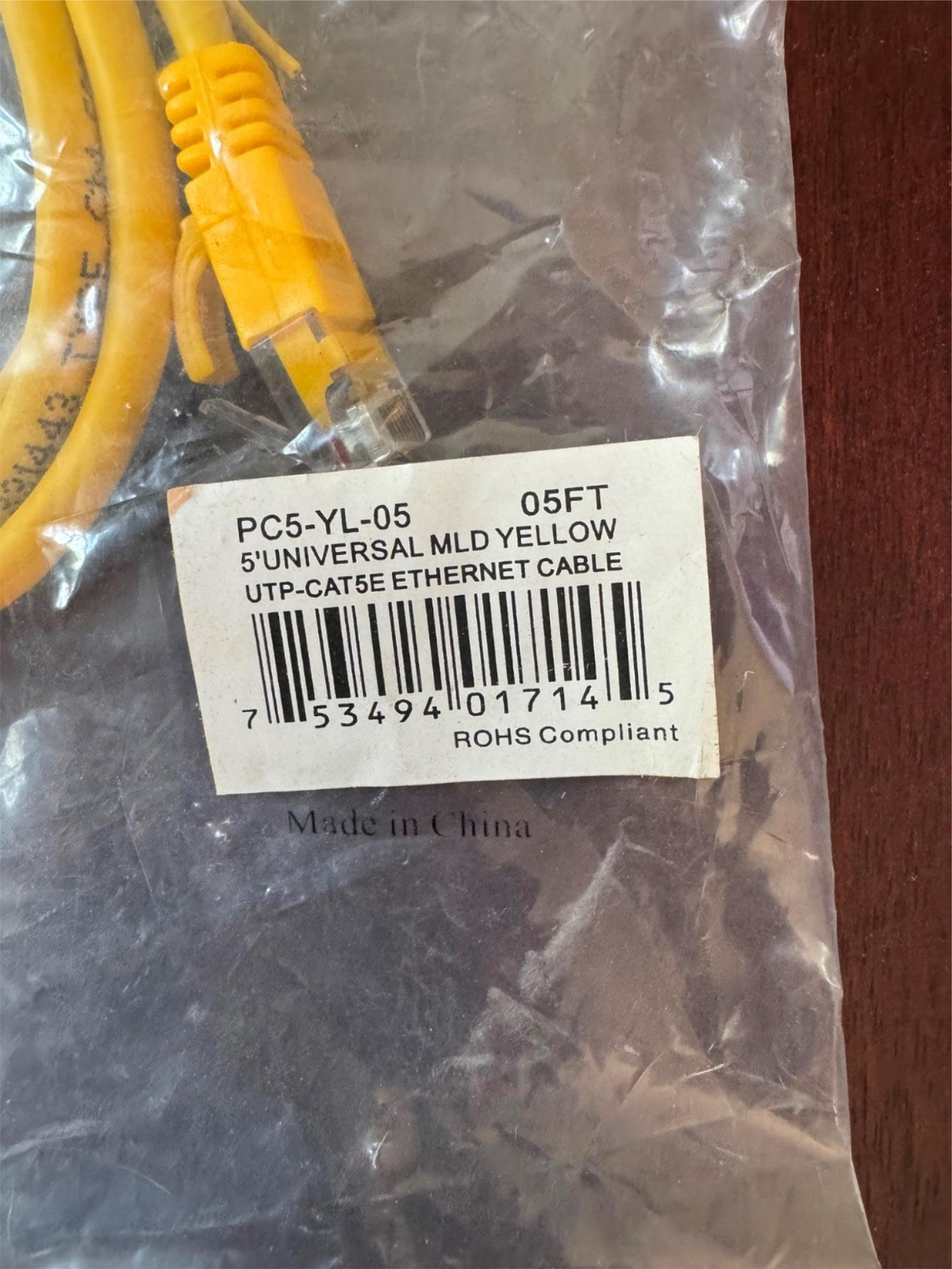 Jdi Technologies LAN Category Cat-5e – 5′ Yellow Ethernet Cable Part: PC5-YL-05
