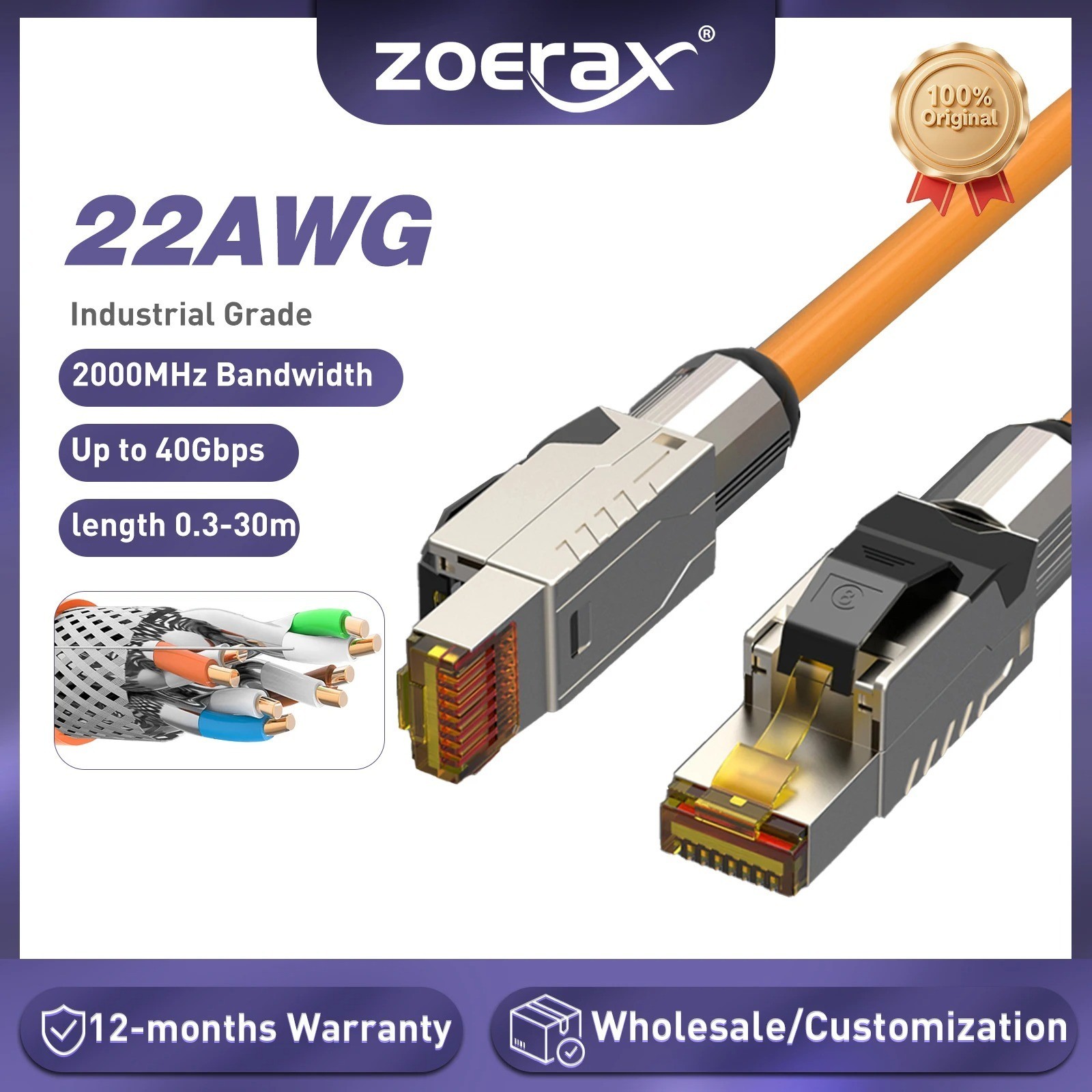 ZoeRax Cat8 Ethernet Patch Cable S/FTP 22AWG 0.3m 0.5m 1m 2m 3m 5m