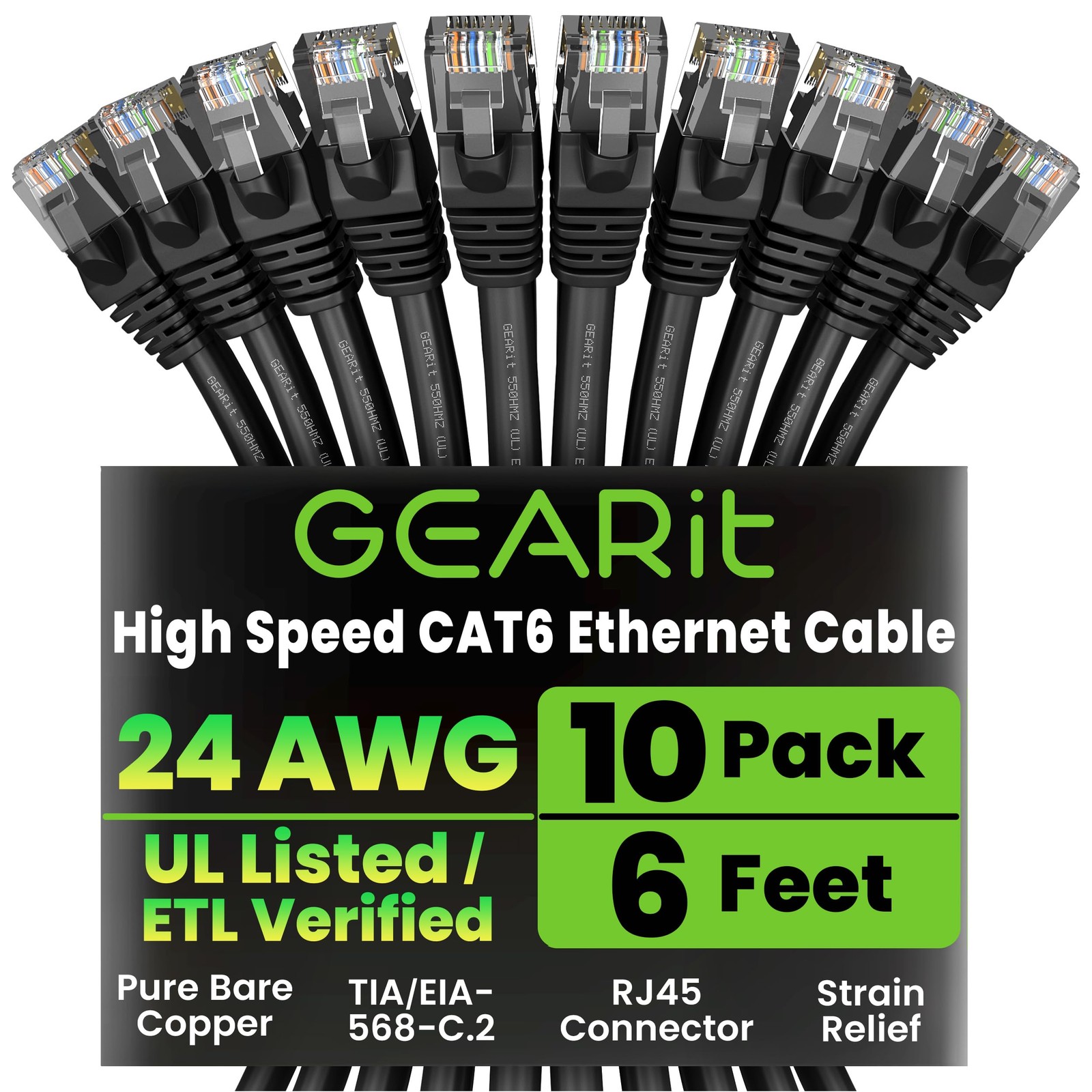 Cat 6 Ethernet Patch Cable 6 ft Black (10 Pack) Cat6 Patch Cables 6ft Black/E…