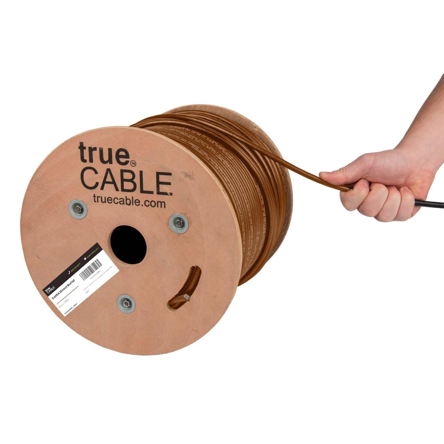 Cat6A Direct Burial Bulk Ethernet Cable, 500ft, Brown, Waterproof, Outdoor Rate