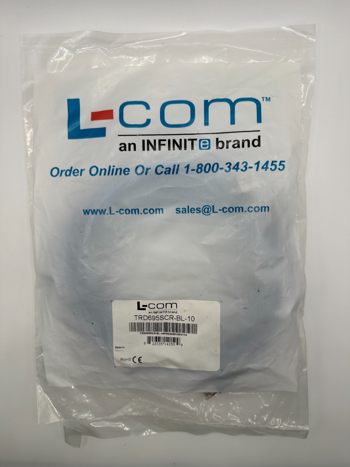 TRD695SCR-BL-10 Shielded Cat 6 Cable, RJ45 / RJ45 PVC Jacket, Blue 10.0 ft L-Com