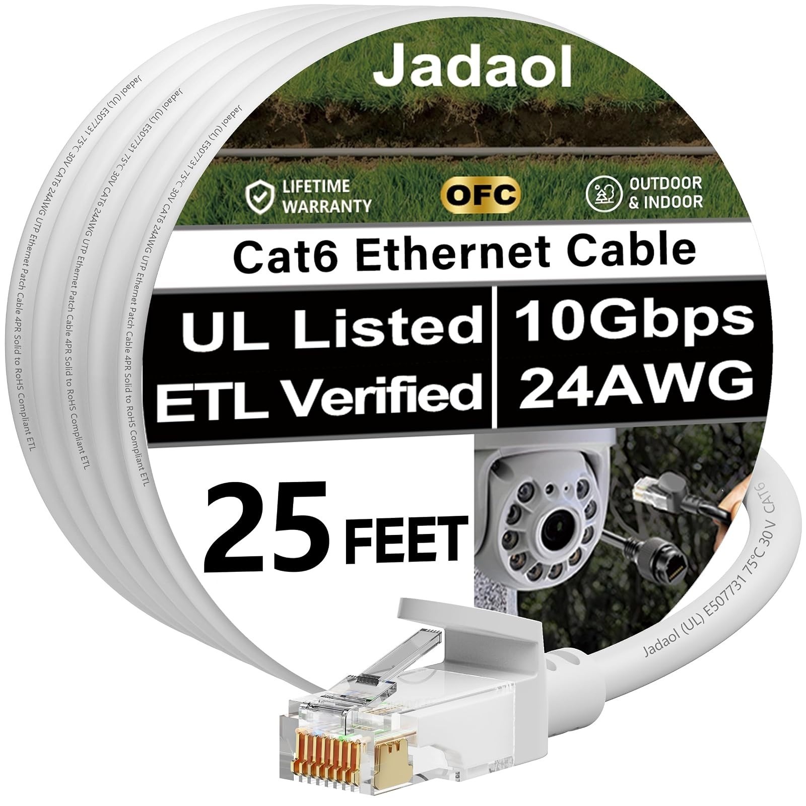 Jadaol Cat6 Ethernet Cable 15FT, 10Gbps Flat Network Cable, White