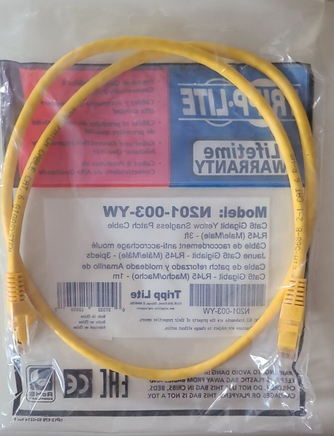 Tripp Lite 3FT RJ45 Male Cat6 Gigabit Snagless Molded Patch Cable – Yellow