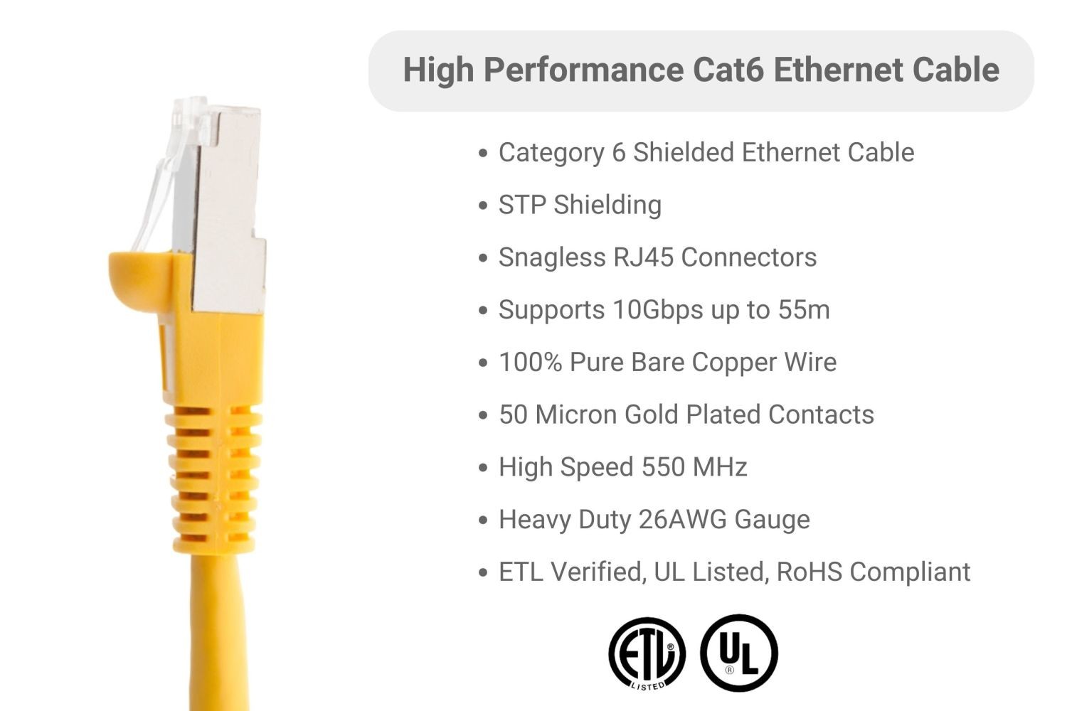 CAT6 Shielded Ethernet Patch Cable, Snagless, 0.5 Foot, – Lifetime Warranty