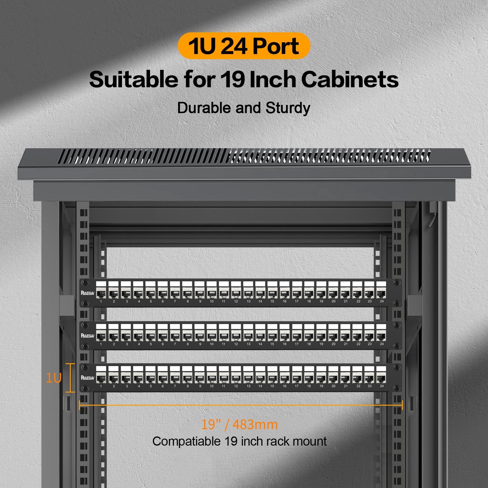 Patch Panel 24 Port Cat6A Keystone Jack STP 10G 1U Network 19 Inch Cat6 Cat5e