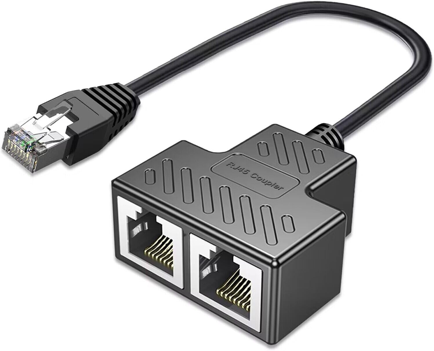 Ethernet Splitter, RJ45 1 Male to 2 Female LAN Cable Splitter black