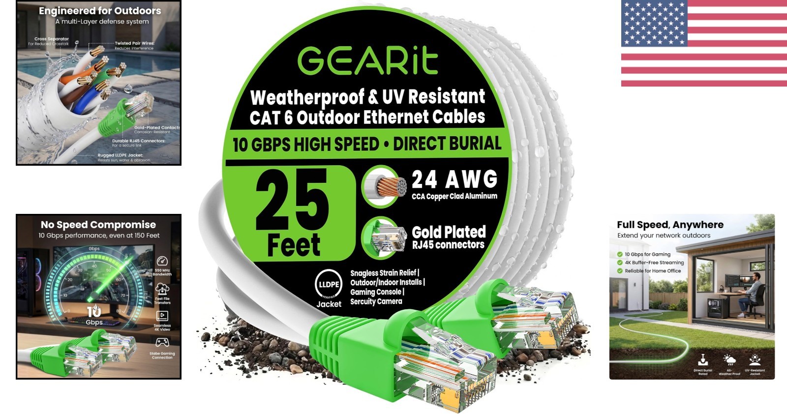 25 Feet Cat6 Outdoor Ethernet Cable – UV Jacket, Waterproof & Fast Data Transfer