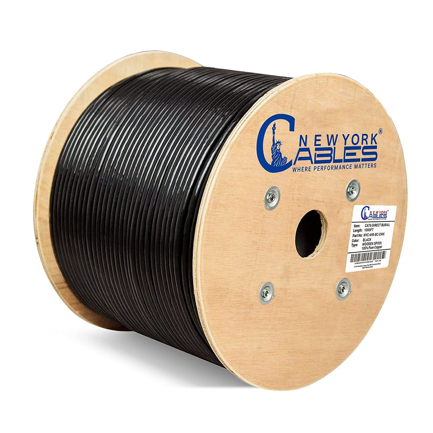 Cat6 Cable 1000ft Outdoor Waterproof Direct Burial Ethernet 23AWG Solid Copper