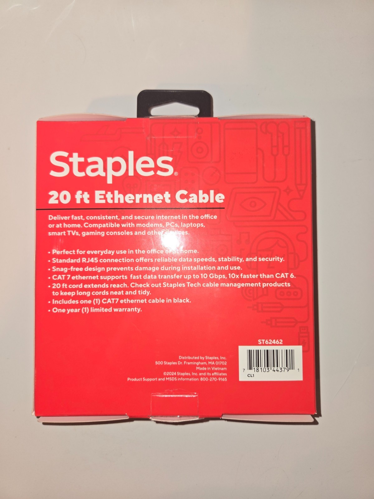 cat 7 ethernet cable, 20 ft, RJ45 Male to Male, black
