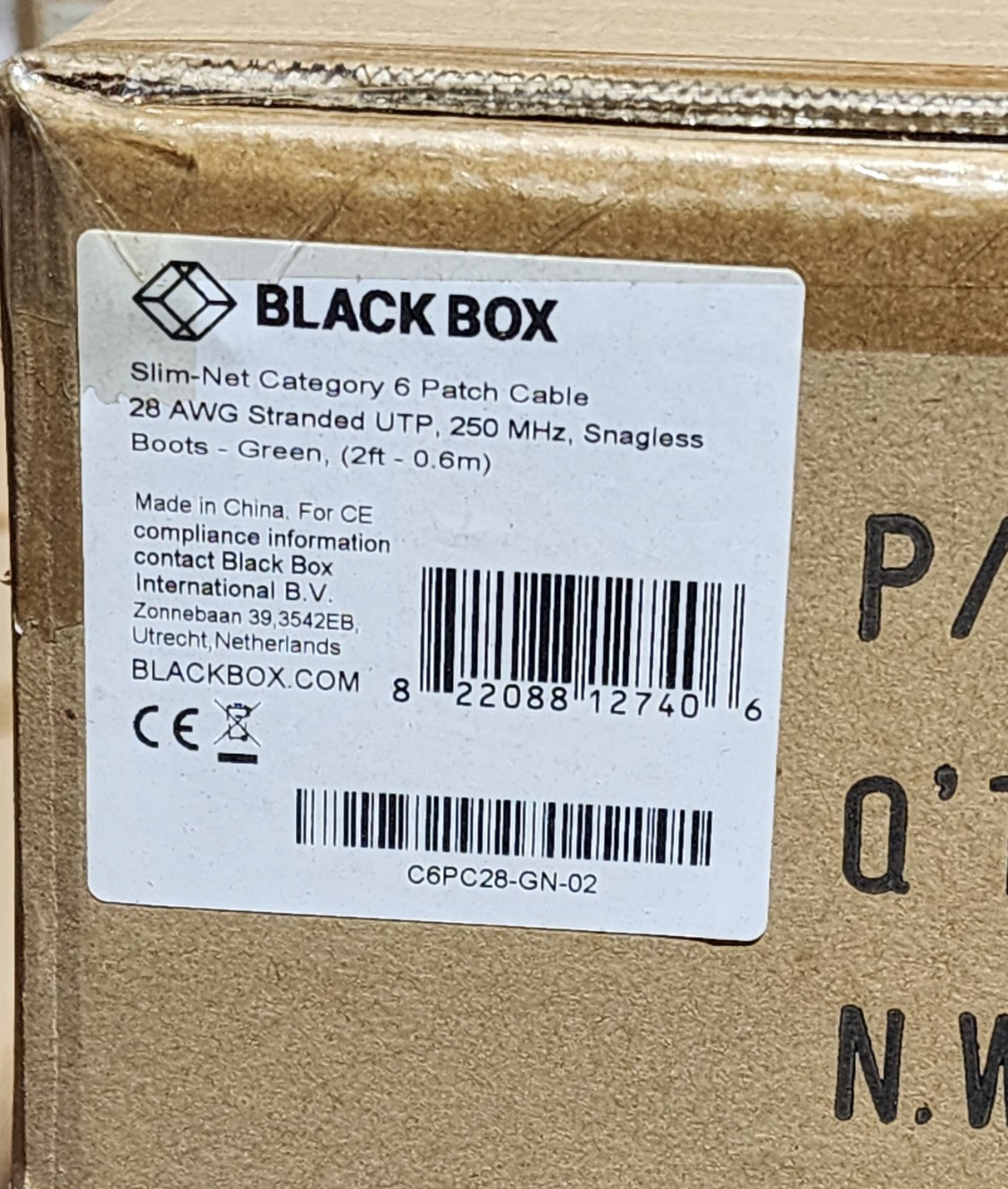 100 Pack 2ft Green Black Box Slim-Net Cat 6A Patch Cable 28AWG UTP Snagless