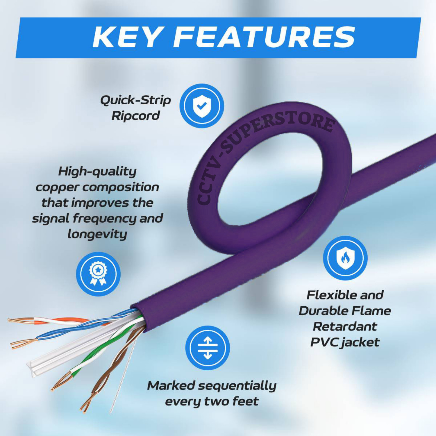 CAT6 1000FT Cable CCA UTP Unshielded Solid 23AWG Ethernet Network RJ45 Purple