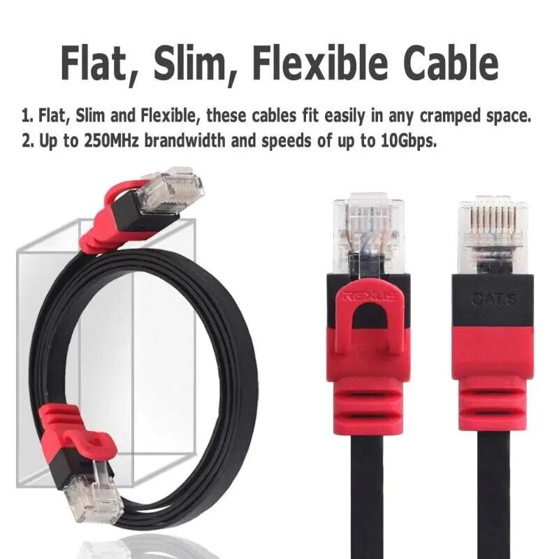 RJ45 Cat6 Flat Cable Dual Interface Gold Plated Connector – 5M