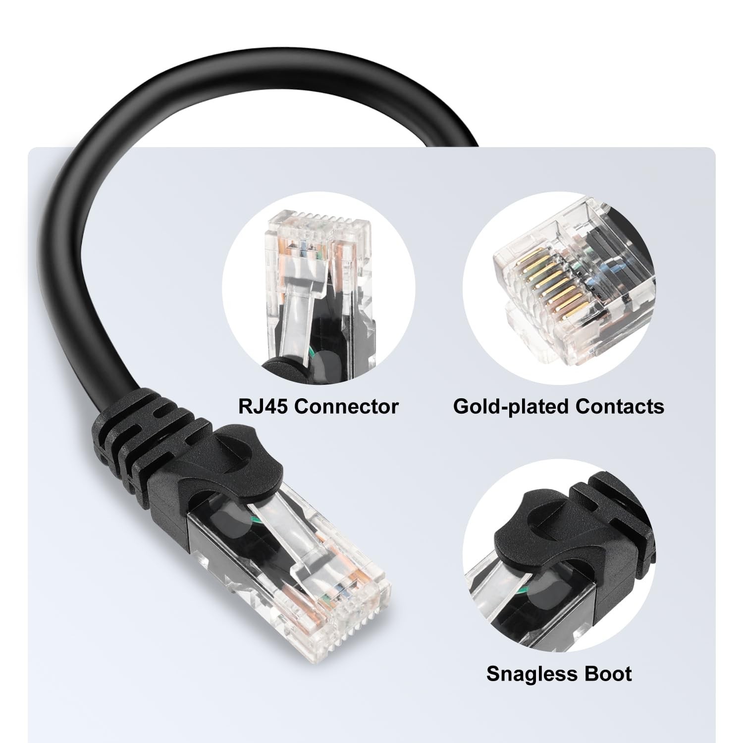 250ft Black Cat6 Ethernet Cable Heavy Duty Internet Cord with 25 Zip Ties