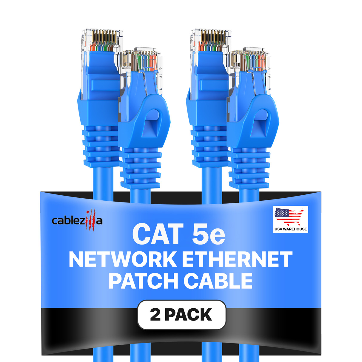 2-Pack – Blue CAT5e Ethernet Patch Cord RJ45 UTP LAN Cable 1.5FT – 200FT Lot