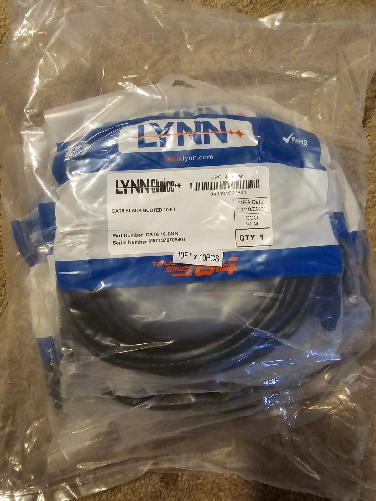 10 Pack CAT6 Booted Patch Cables Ethernet Network LAN RJ45 BLACK CAT6-10-BKB