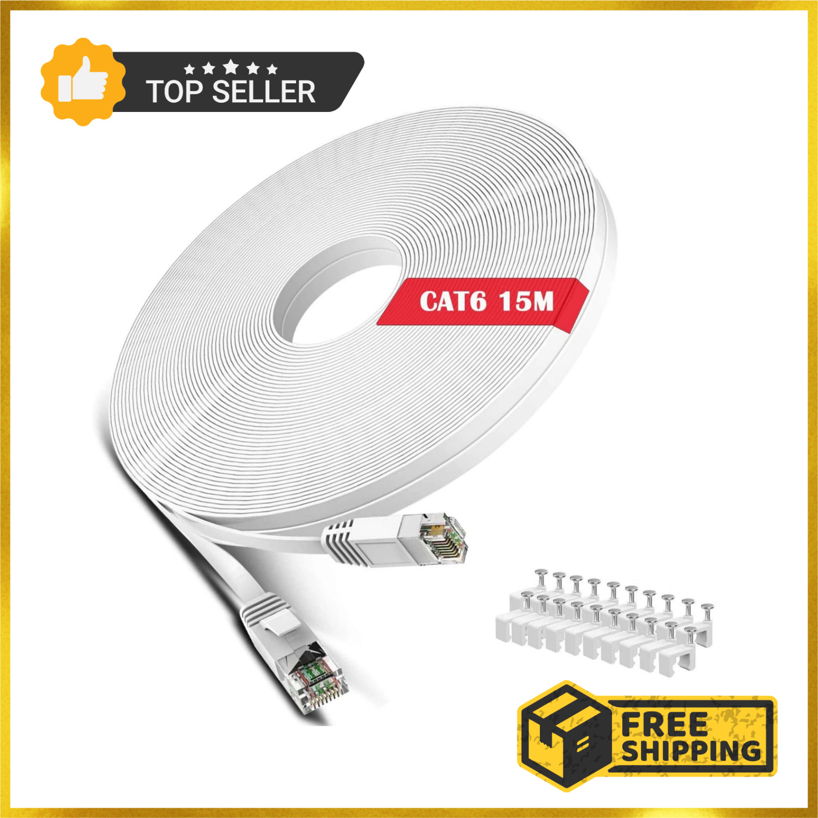 Cat 6 Ethernet Cable 50 ft White – Flat Internet Network LAN 50ft, white