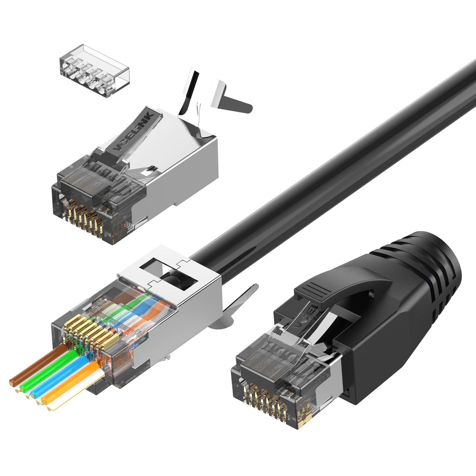30 Pack CAT6A CAT7 Shielded RJ45 Pass Through Connectors With Relief Boots