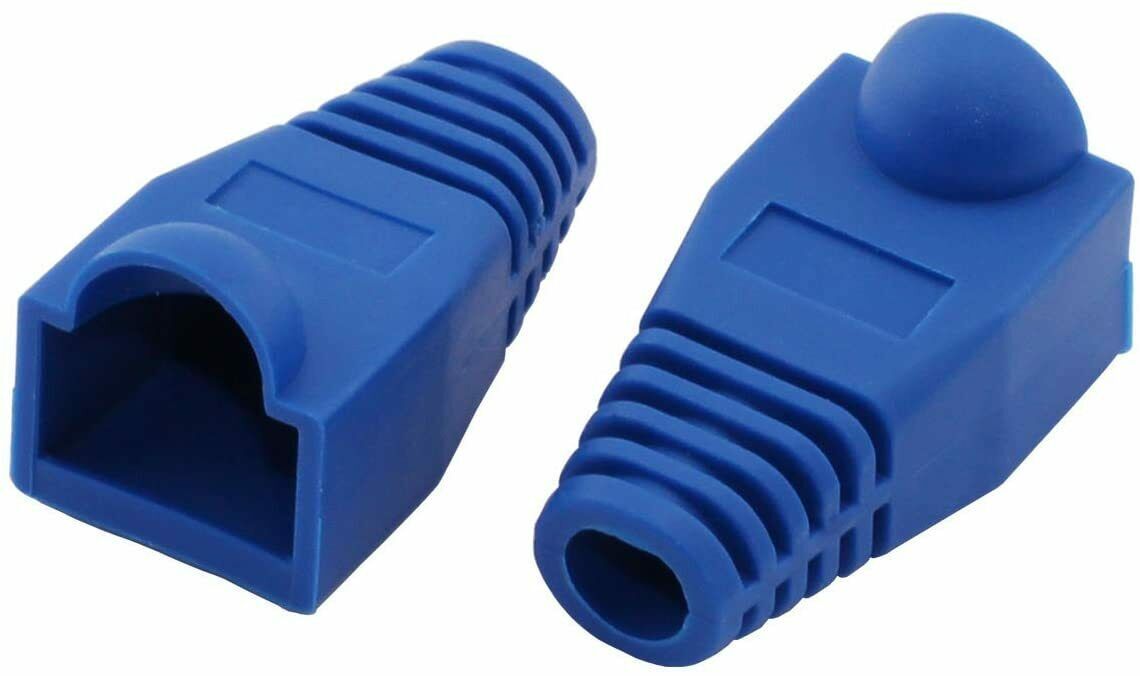 RJ45 Strain Relief Boot Blue Cat5e/Cat6 End Cap Ethernet Cable Plug Cover LOT