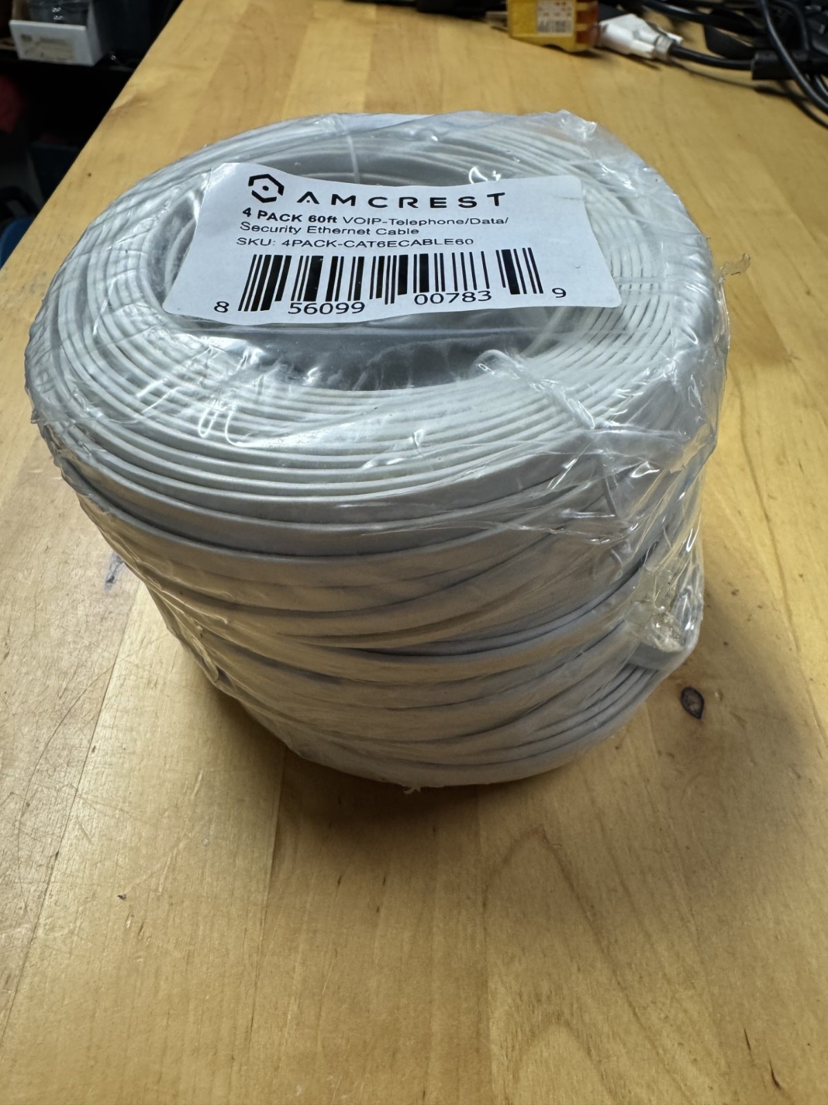 AMCREST 4 PACK of 60FT CAT6E VOIP-TELEPHONE/DATA/SECURITY ETHERNET CABLES – NEW!