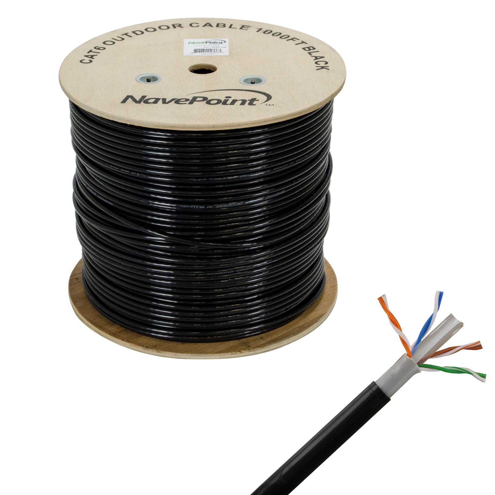 CAT6 1000FT UTP Solid Copper Outdoor Direct Burial LDPE Ethernet 23AWG Black