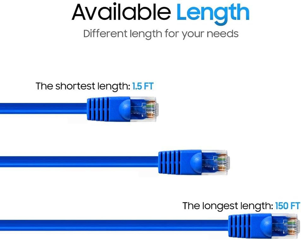 100 Ft Cat5E Ethernet Cable, 1Gbps Network LAN, Snagless RJ45, Blue