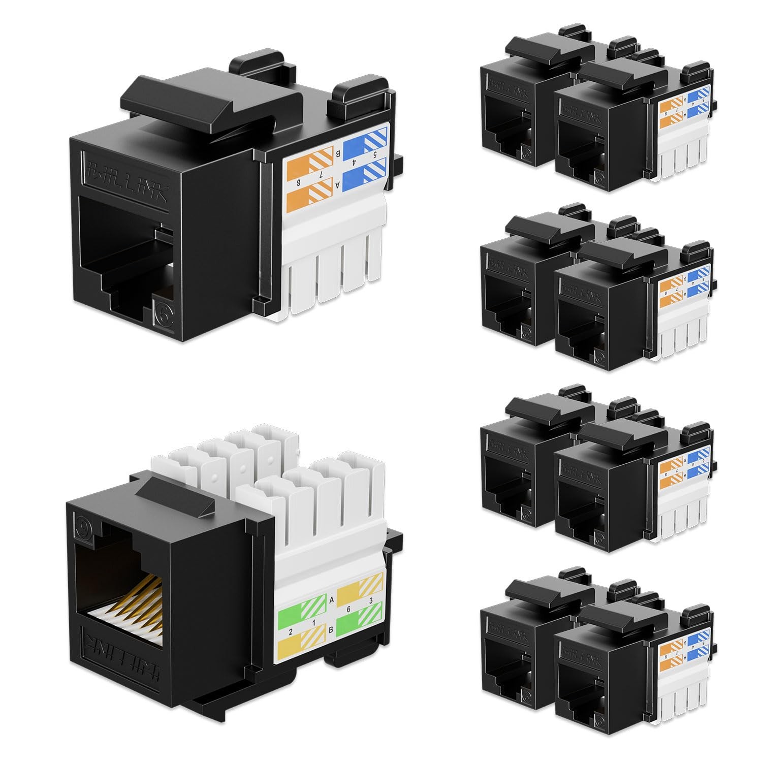 10 PCS 10Gbps Cat6 Ethernet Coupler 90Degree Keystone Jack Adapter Black