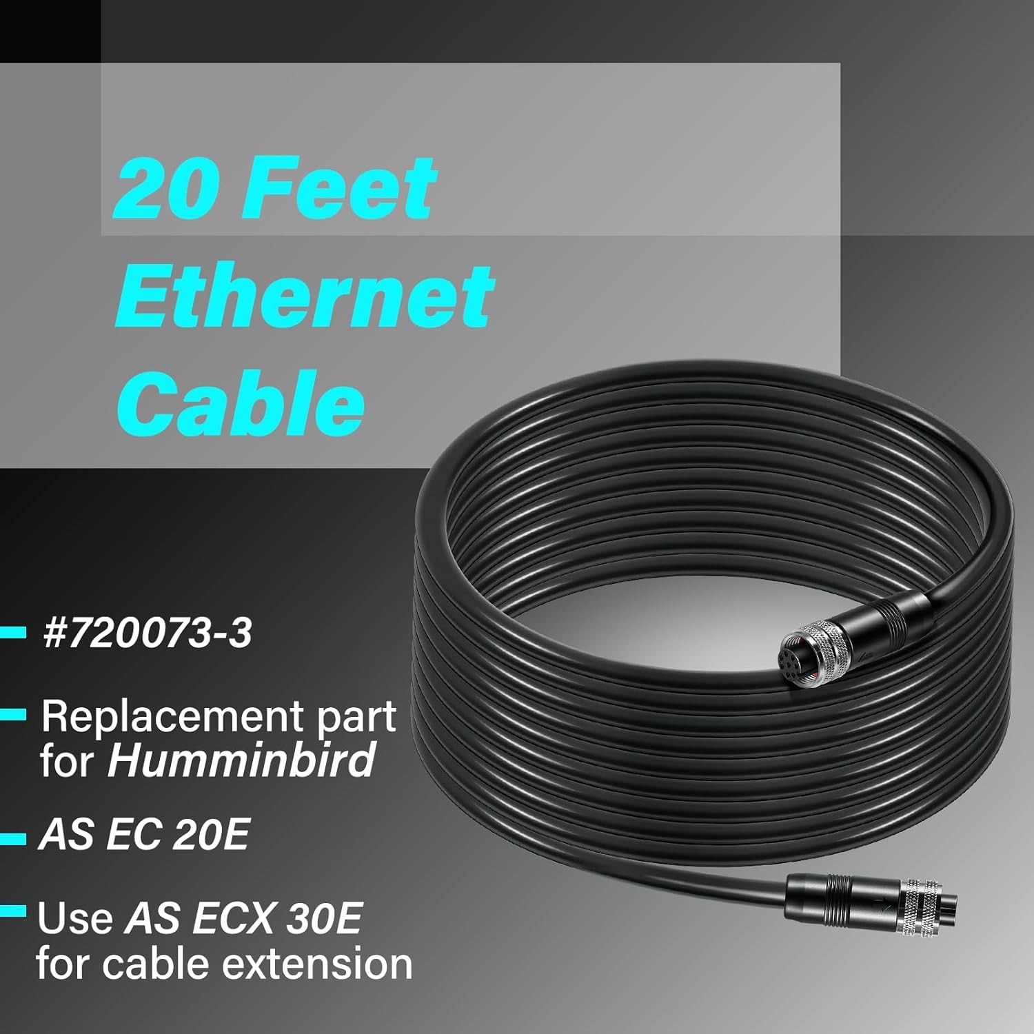 720073-3 20 Feet Ethernet Cable AS EC 20E for Humminbird Helix,APEX 13/16/19