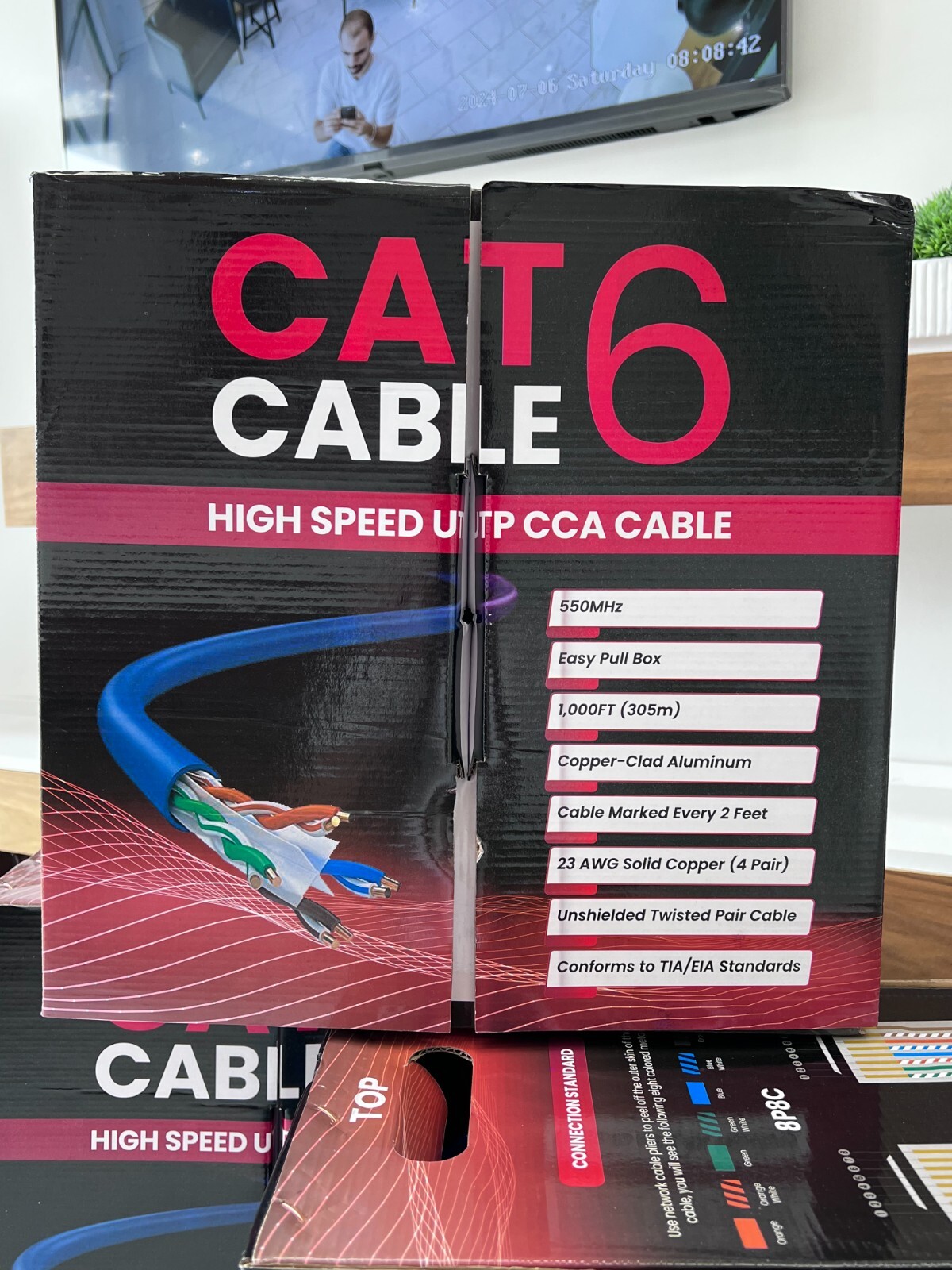 AvesView CAT6E Indoor 1000ft Ethernet Cable UTP (CCA) 23AWG 550MHz – Lot of 6
