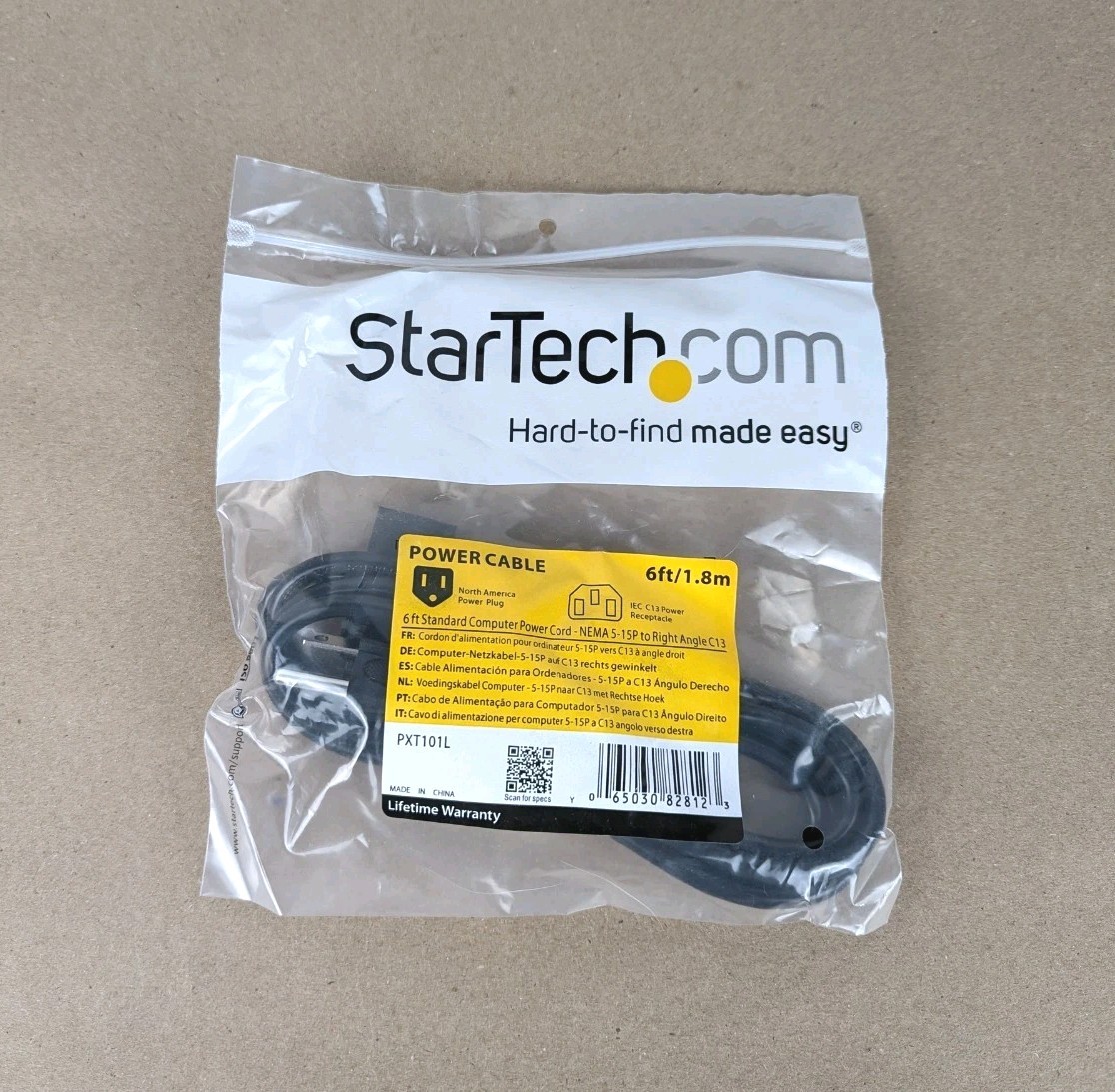 StarTech.Com 6ft 1.8m Standard Computer Power Cord NEMA 5-15P to Right Angle C13