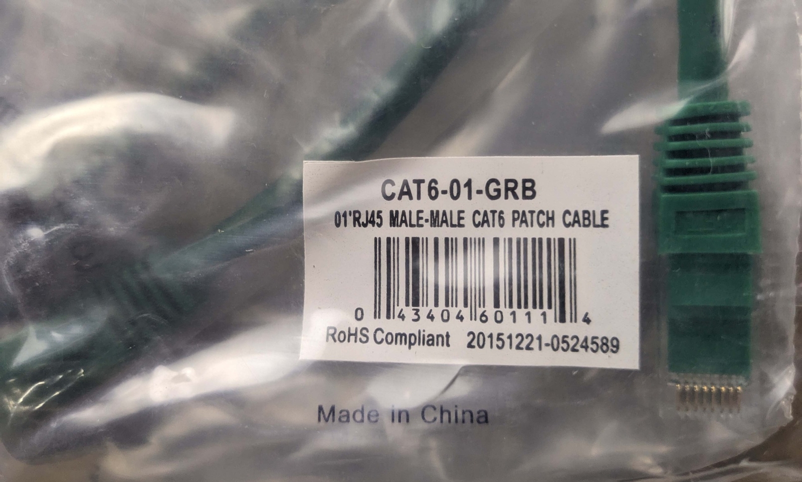 CAT6 1ft RJ45 Male-Make Patch Cable Green 10 Pack