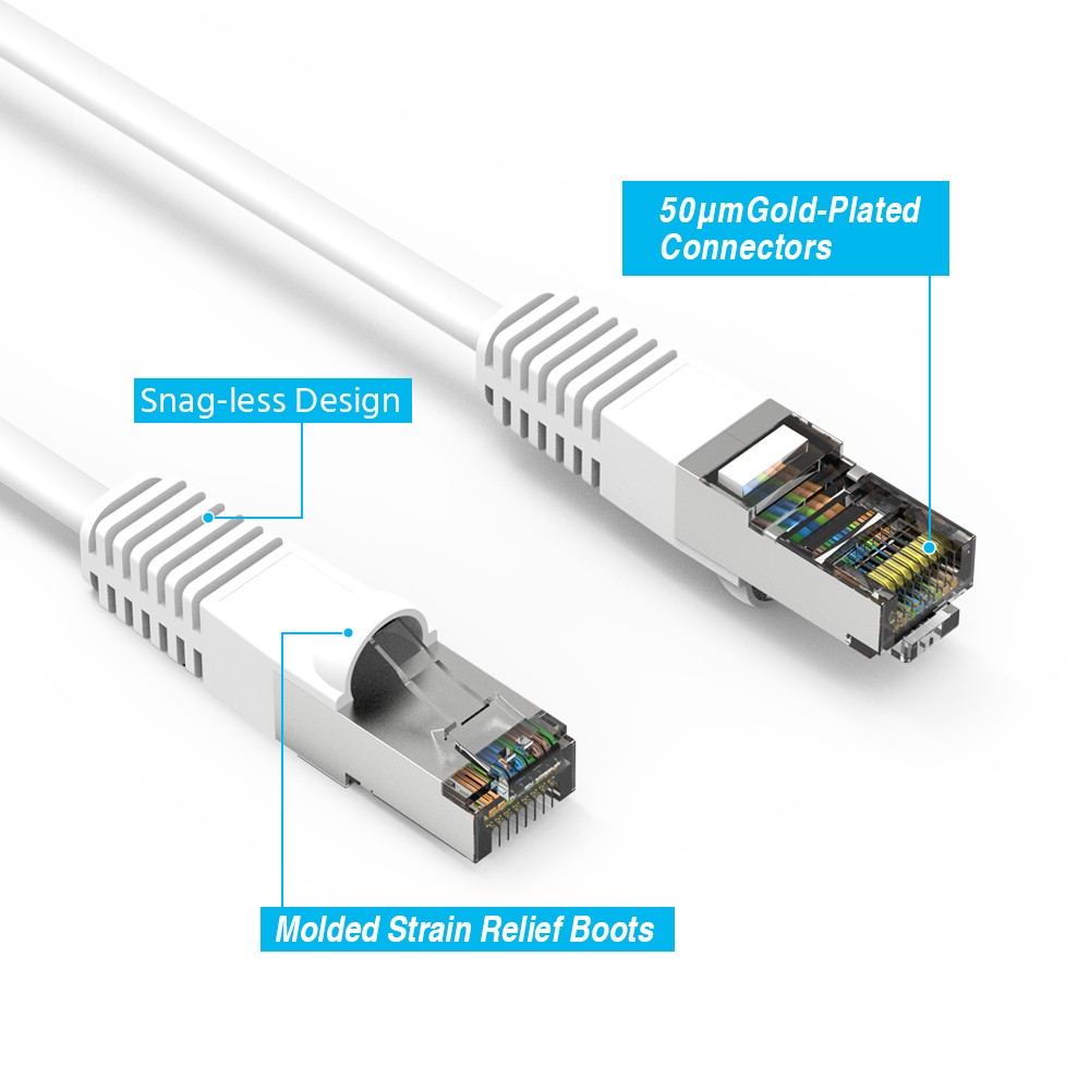 5 Pack of 12Ft CAT5E Shielded (FTP) Ethernet Network Booted Cable White