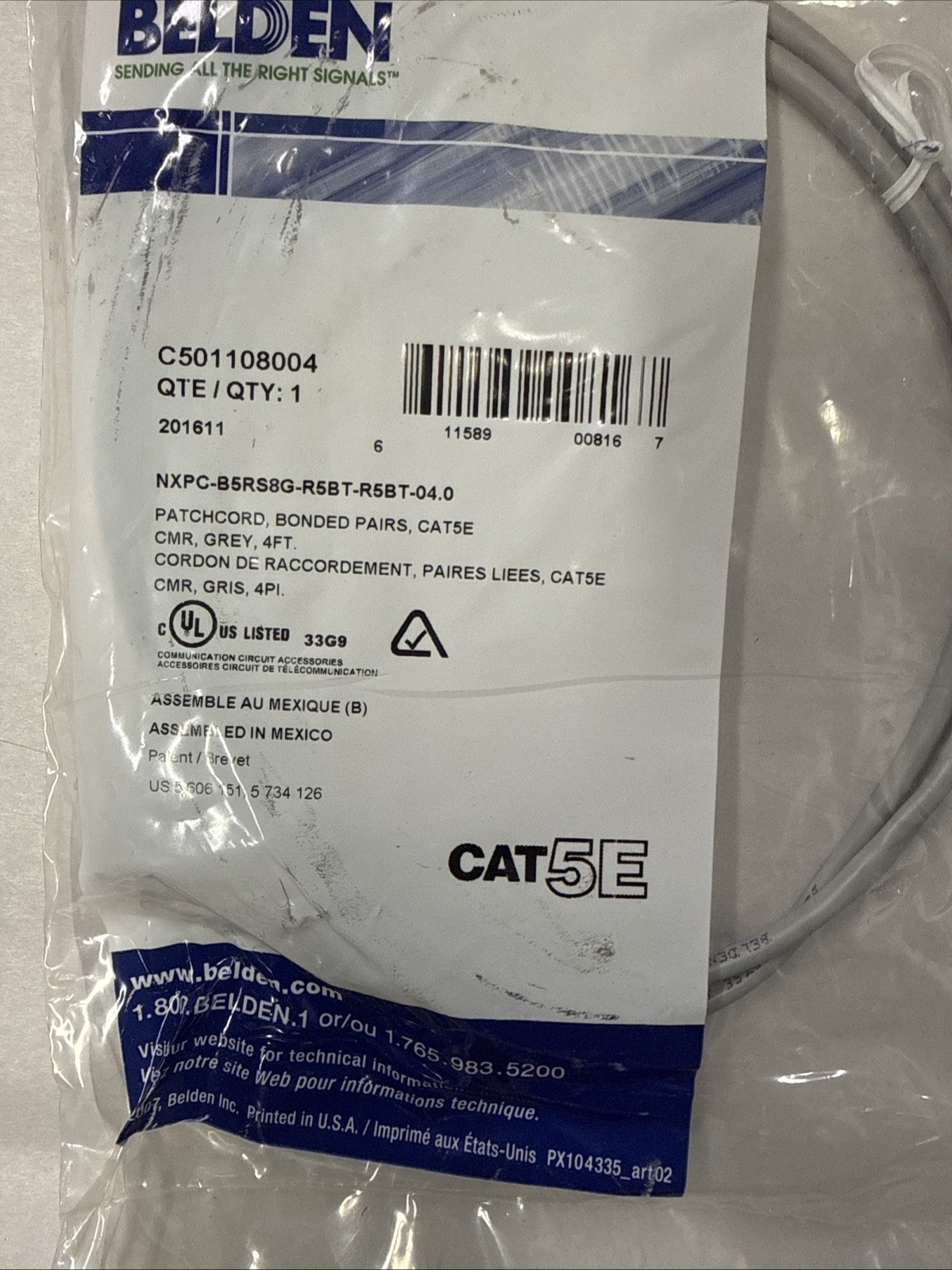 Lot Of 35 BELDEN 4Ft PATCHCORD BONDED PAIRS CAT5E CMR GREY C501108004