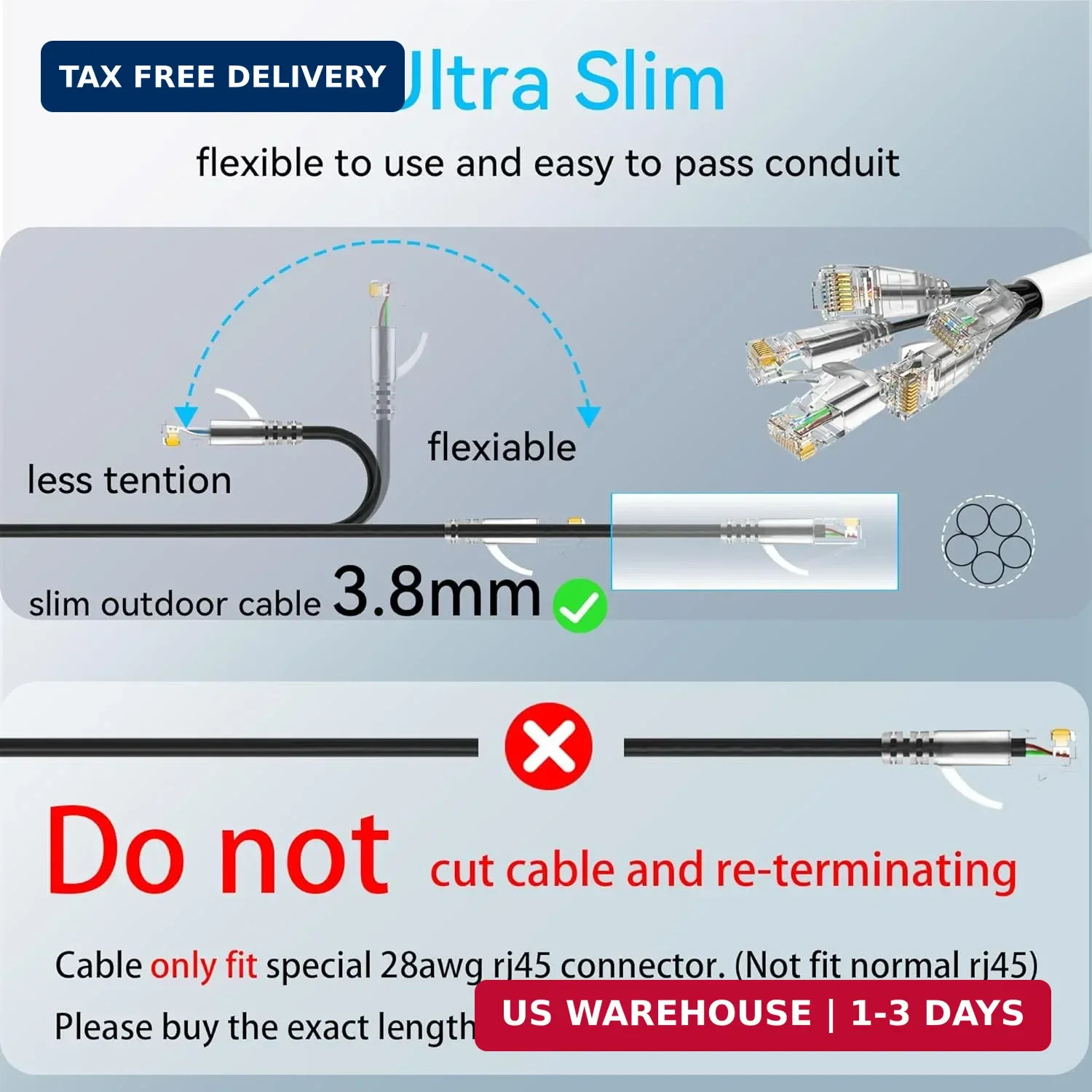 Cat6a Ethernet Cable Slim 100ft Outdoor&Indoor, 28AWG Pure Copper Cat6 Internet