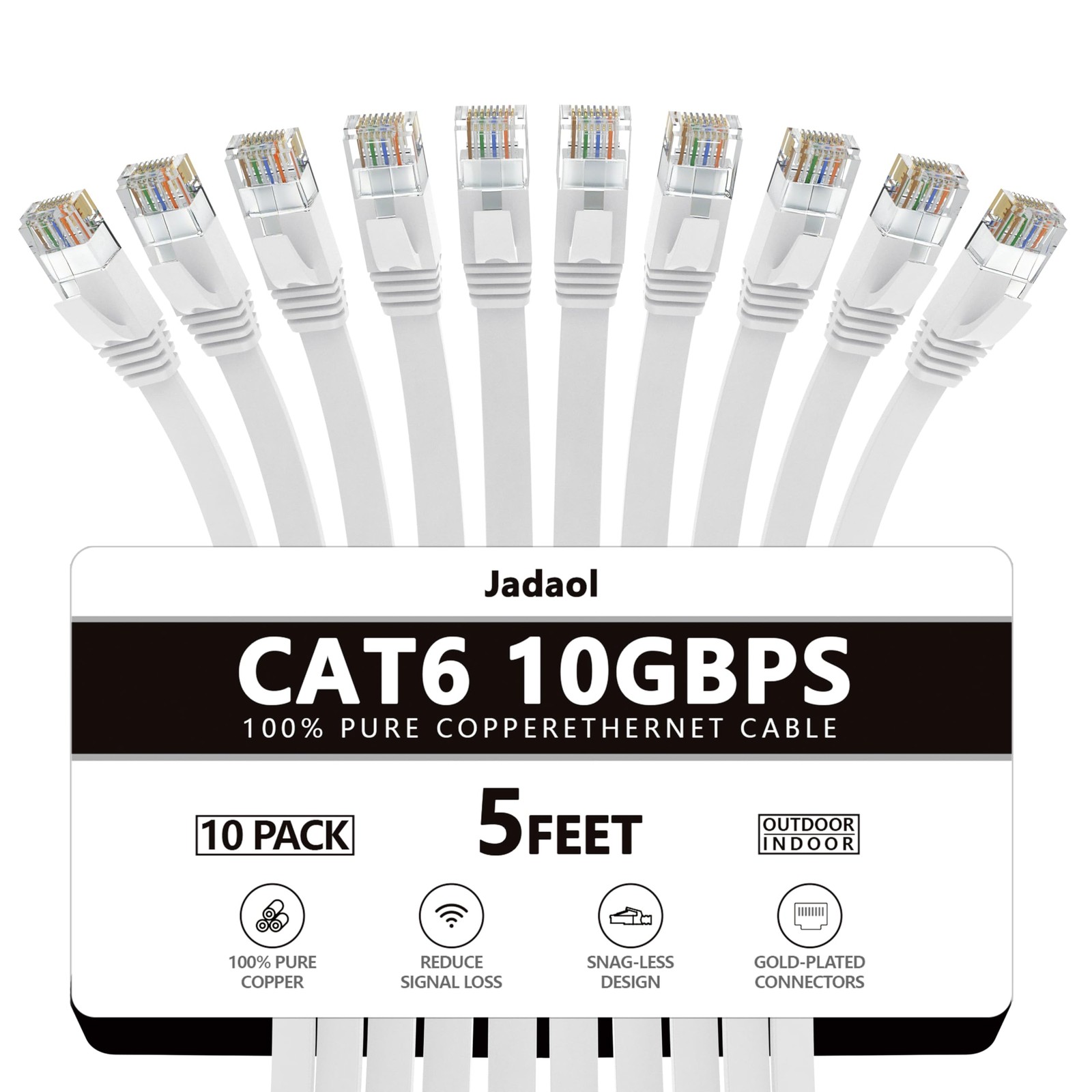 Cat 6 Ethernet Cable 5ft 10-Pack, 10Gbps Support Cat8 Cat7 Network, Flat High…
