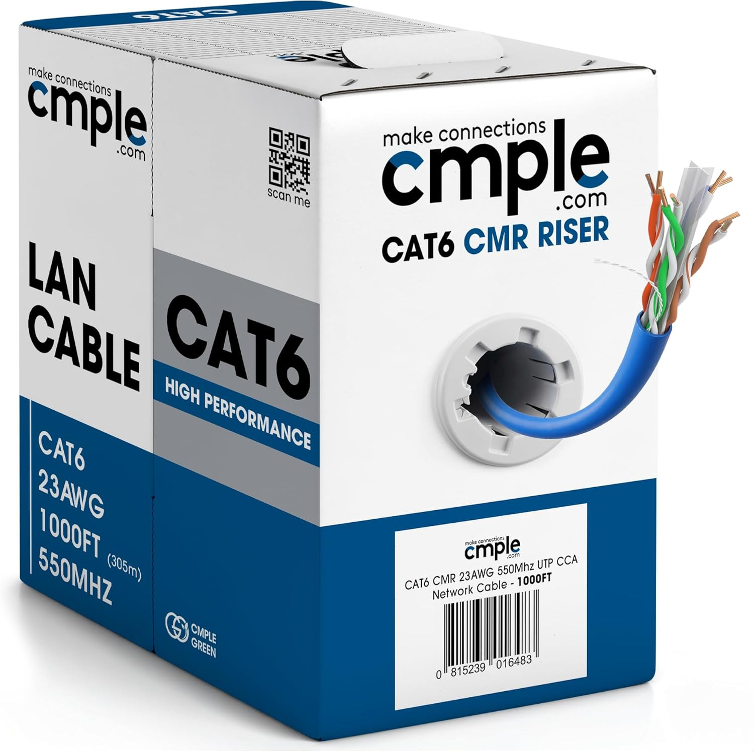 Cat6 Cable 1000Ft Bulk Lan Ethernet Cat 6 Wire Network UTP 23AWG CMR Riser 10Gbp