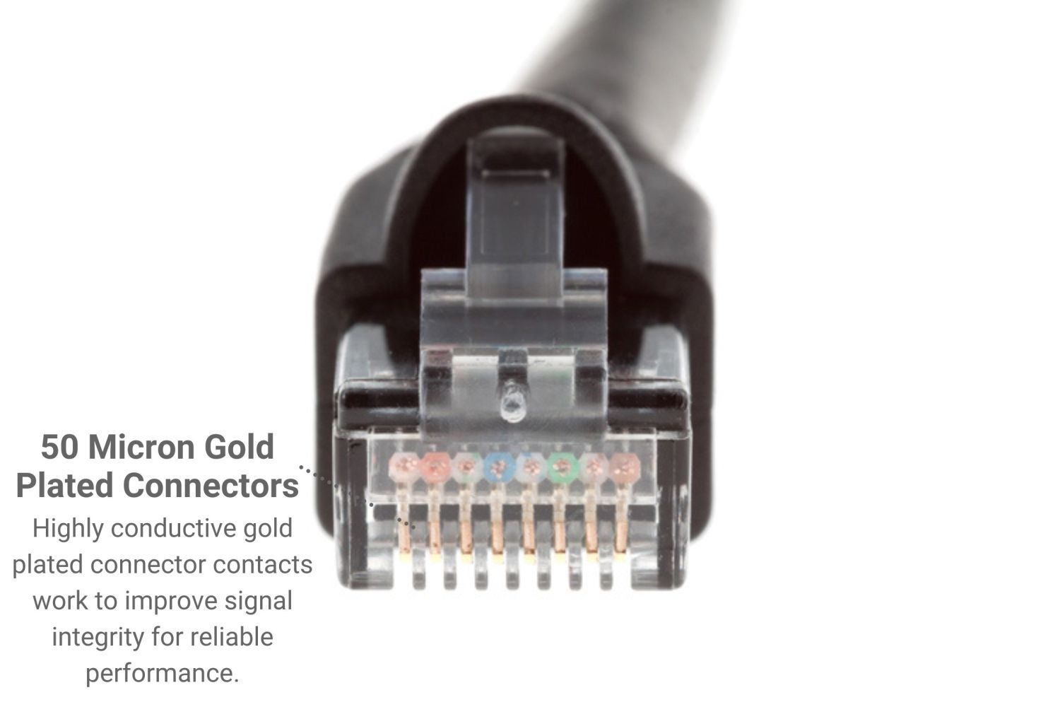CAT6A Ethernet Patch Cable, Snagless, 1′, Black – Lifetime Warranty