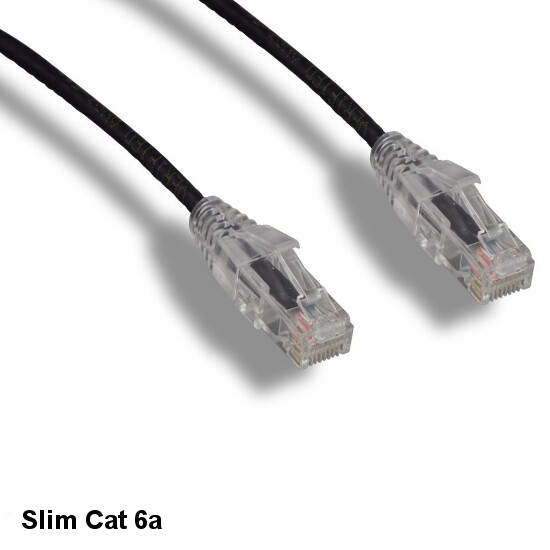 KNTK Black 2′ Slim Cat6a UTP Ethernet Cable 10Gbps 28AWG RJ45 Data Networking