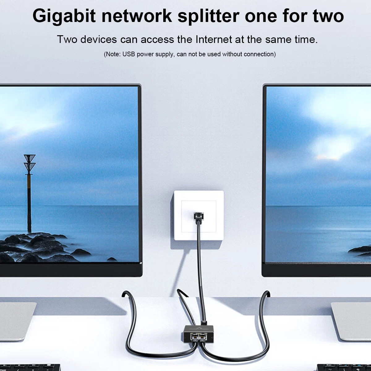1000Mbps LAN Network Internet 1 to 2 Out Adapter RJ45 Gigabit Ethernet Splitter