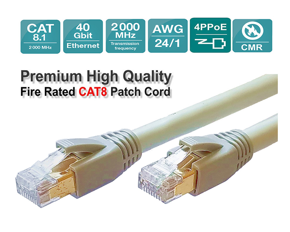 Premium Quality CAT8 CAT7A High Speed Fire Rated Ethernet Cable 3~100ft Lot