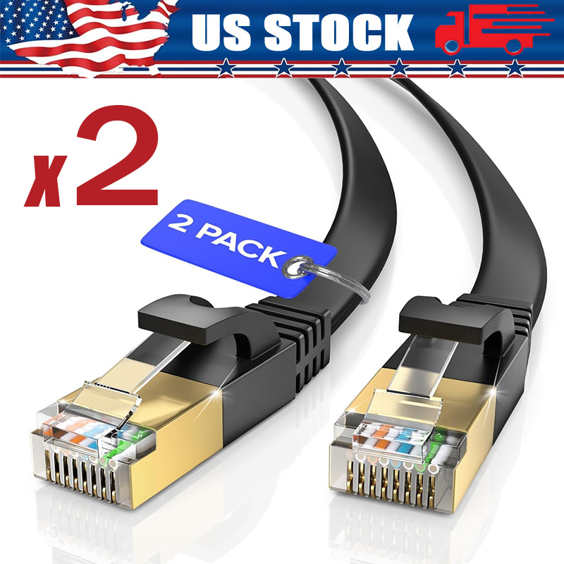 2Pack Cat 8 Ethernet RJ45 Cable Super Speed 40Gbps Patch LAN Network Gold Plated