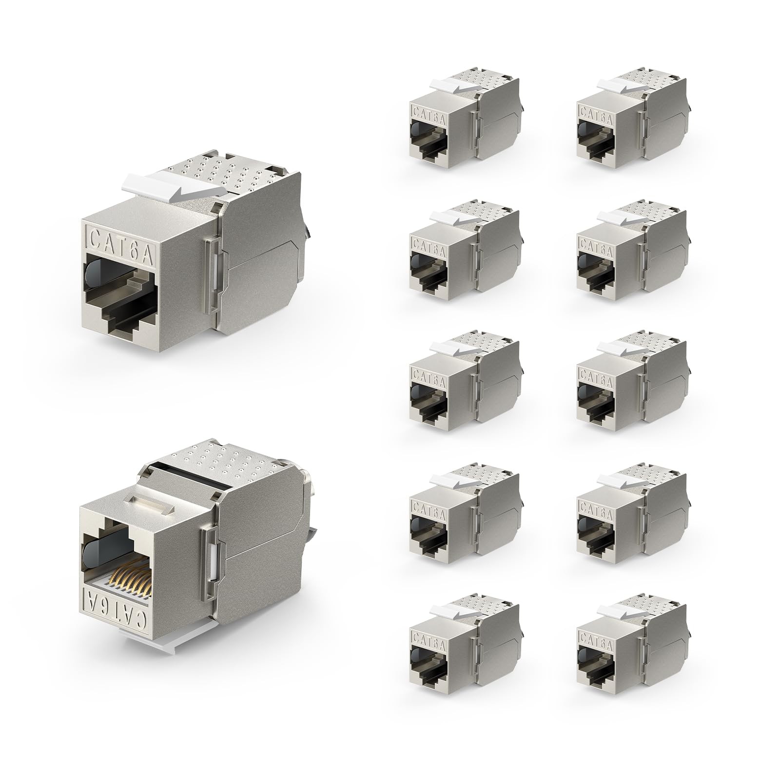 VCE RJ45 Cat6A Shielded Keystone Jacks 12-Pack, 10Gbps Easy Toolless Modular Jac