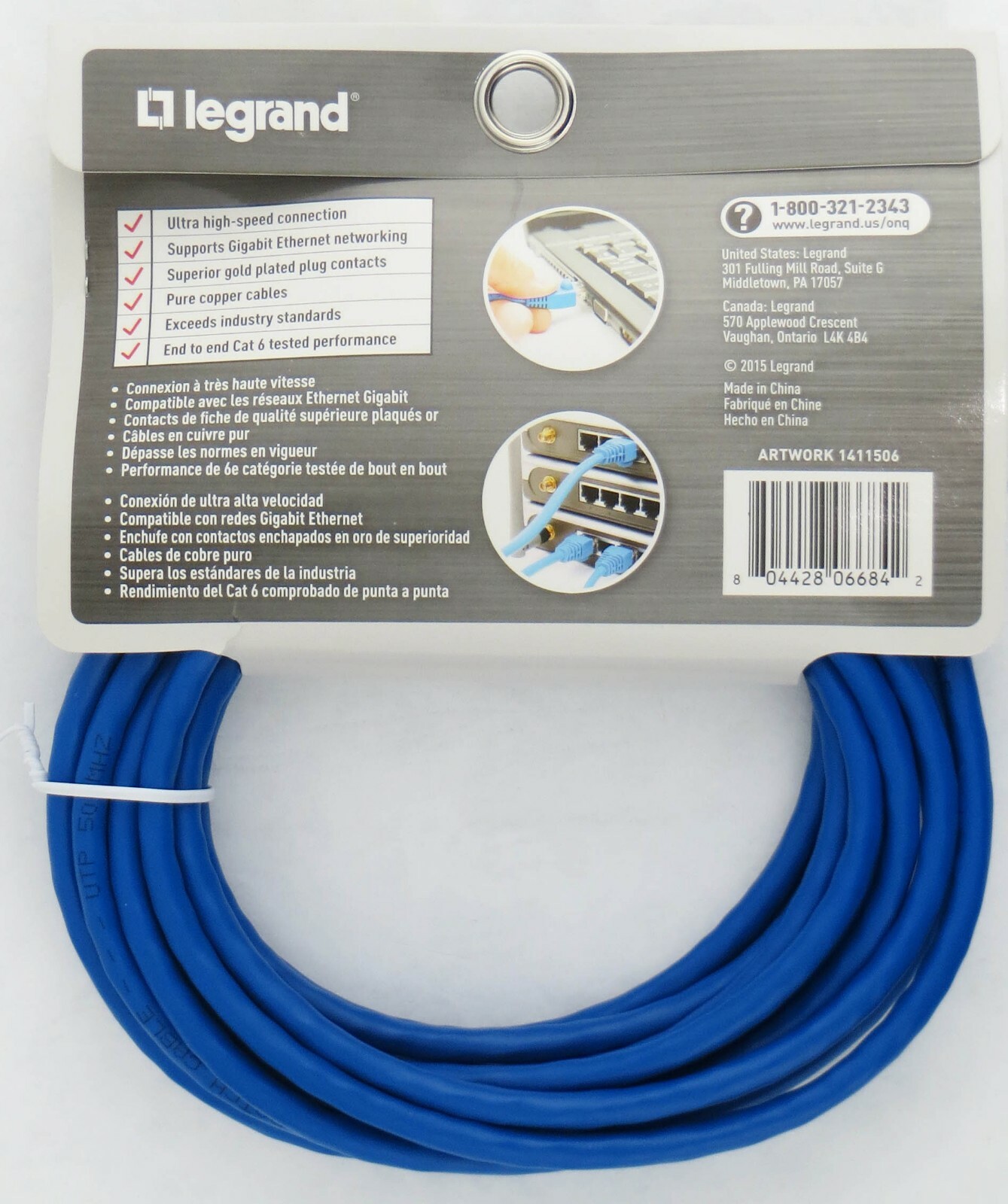 Cat 6 Patch Cable 14ft. Legrand AC3614BEV1 10Gbps Ethernet Speed Networking NEW