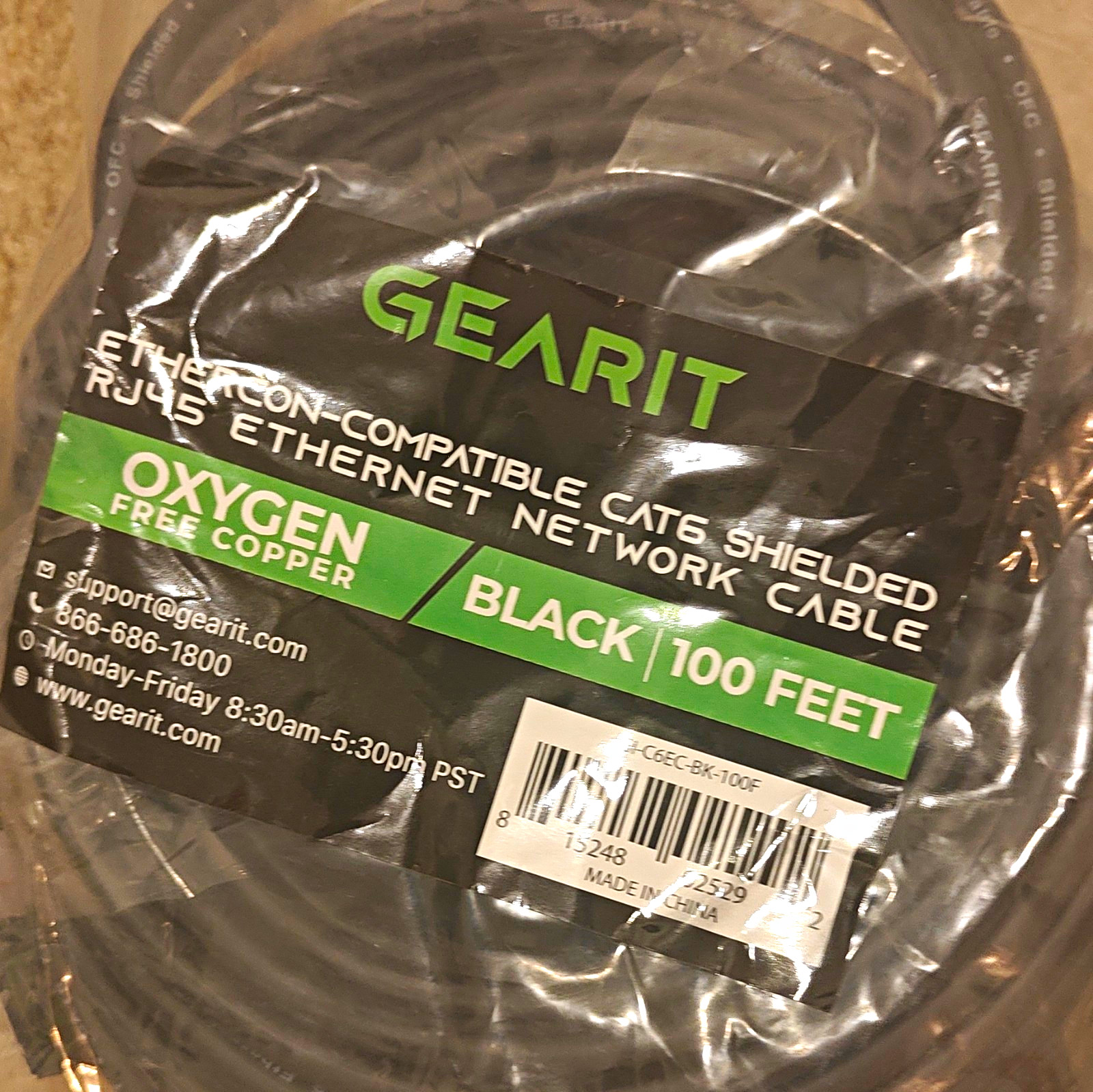 GearIT Cat6 Shielded Ethernet Network Cable RJ-45 to RJ-45 Black 100 ft
