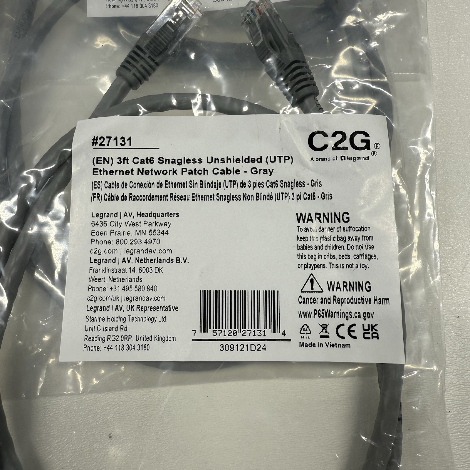 C2G 27131 3ft Cat6 Snagless Unshielded (UTP) Network Patch Cable Gray Lot of 12