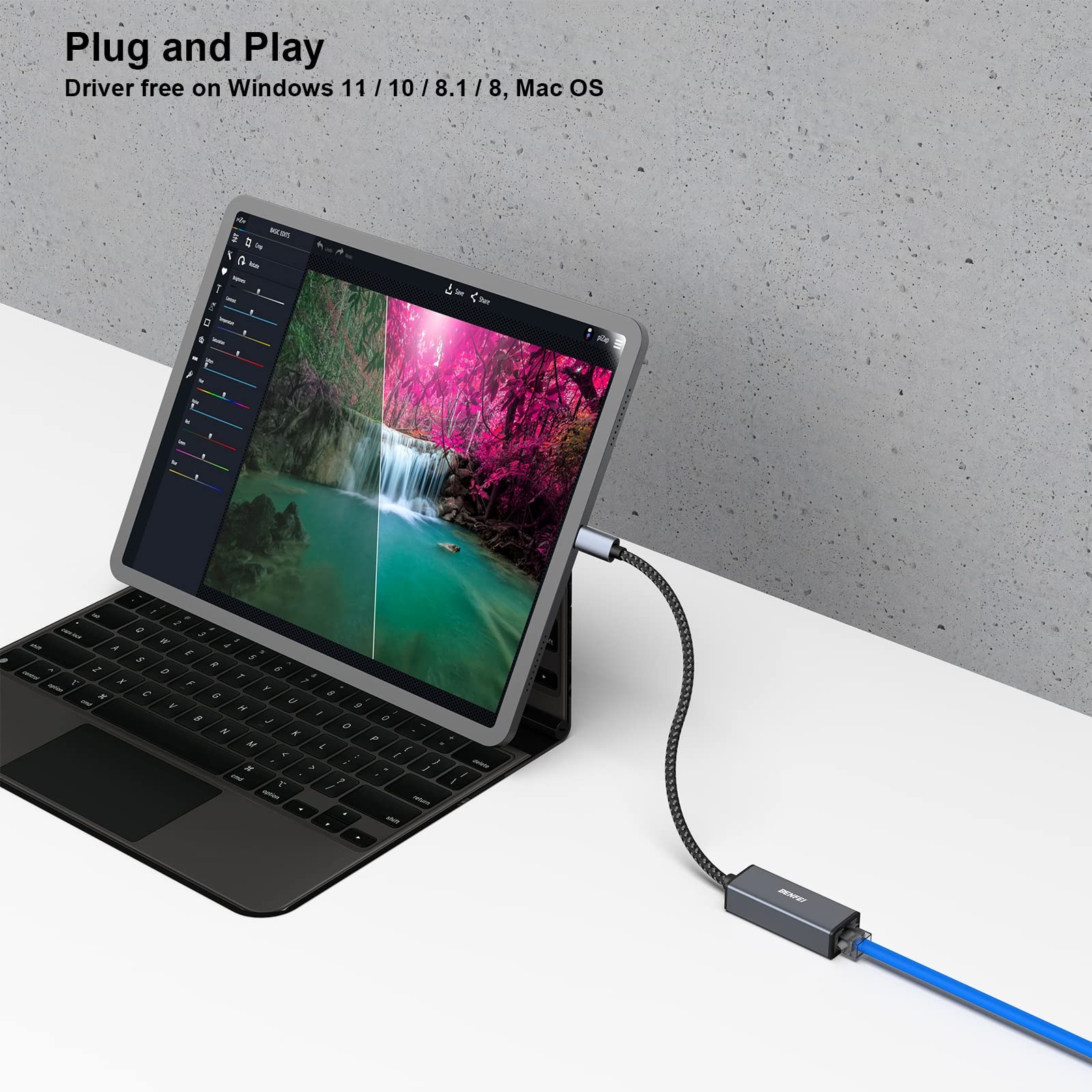 BENFEI USB-C to Ethernet Adapter, USB Type-C (Thunderbolt 3/4) 1 Pack, Black
