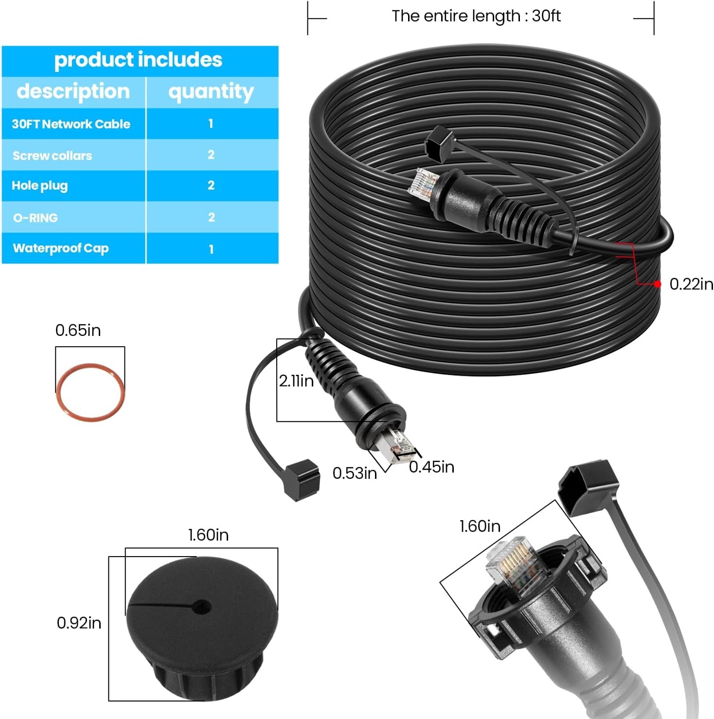 30 Ft Marine Network Cable – RJ45 Male to Male Ethernet Cable for Garmin GPSMAP
