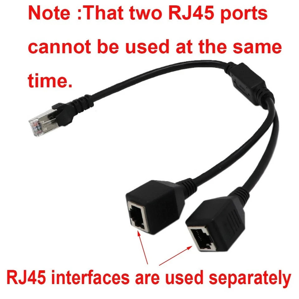 RJ45 Ethernet Splitter Cable 1 to 2 Way LAN Network Adapter Cat6 Cat5e Connector