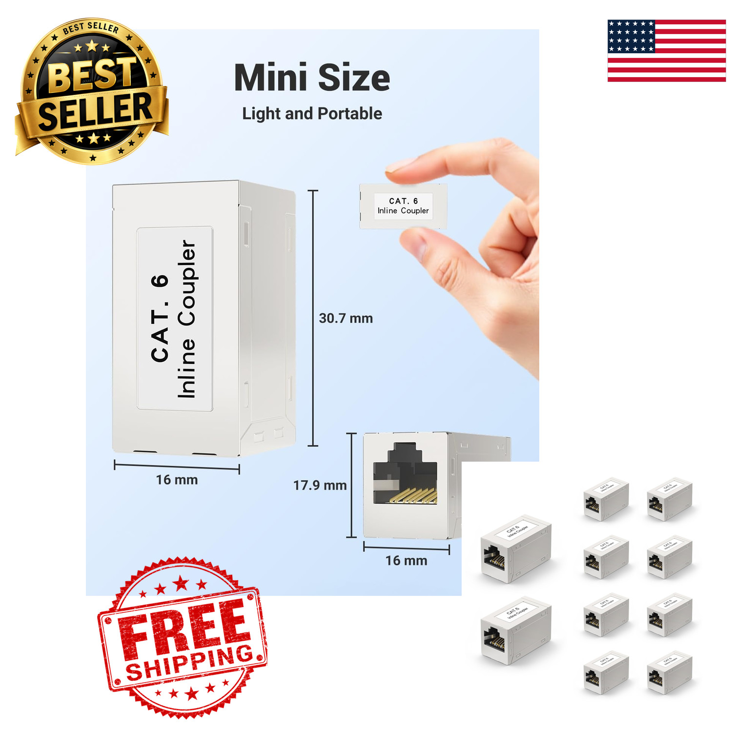 Cat6 Ethernet Coupler Shielded 10 Pack Metal Housing PoE 1Gbps Gold Contacts