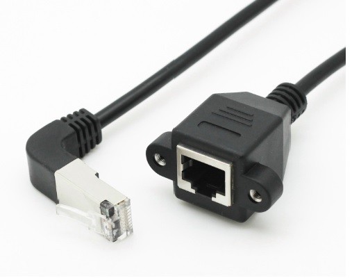 2pcs RJ45 Male Angled to Female Panel Mount Ethernet LAN Network Extension Cable